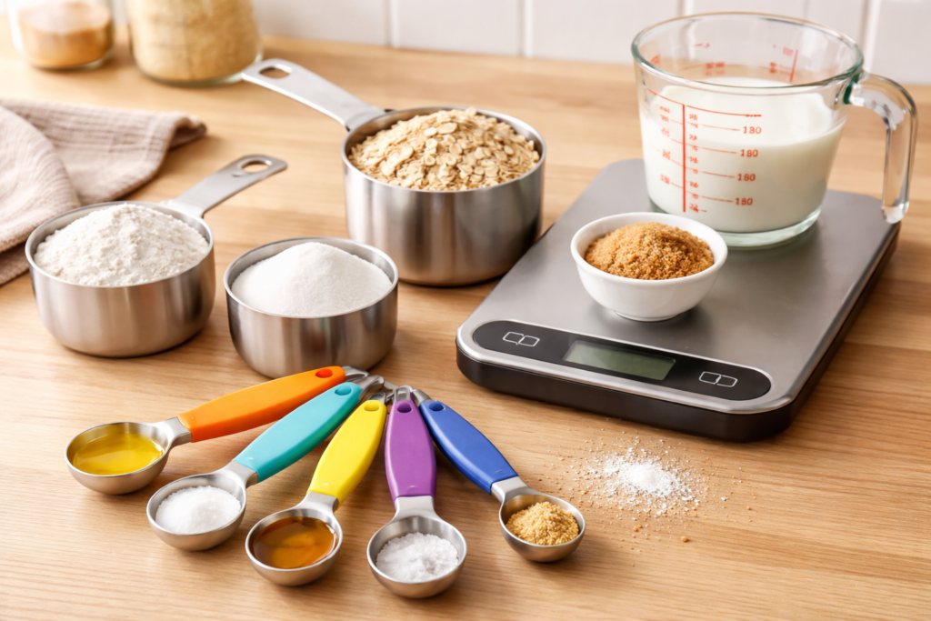 medir ingredientes con tazas y cucharas sin báscula