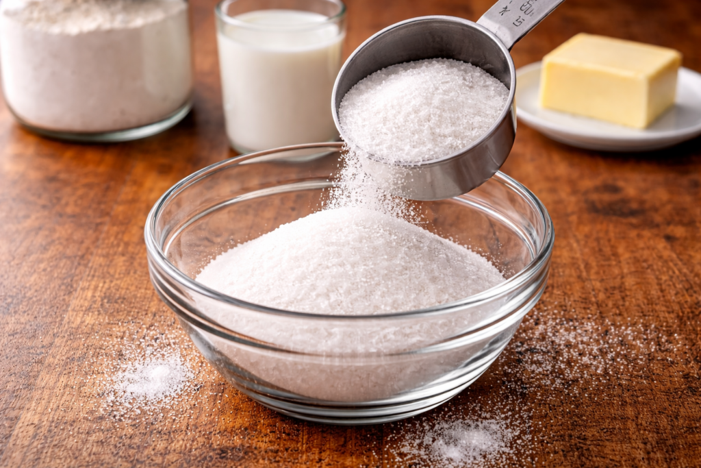 ingrediente dentro de un bol de cocina mostrando cantidad aproximada de media taza