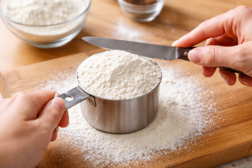 cómo nivelar harina en taza medidora correctamente