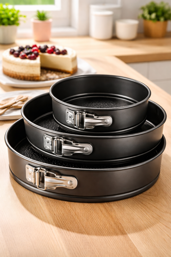 molde desmontable para tartas de diferentes tamaños sobre encimera de cocina