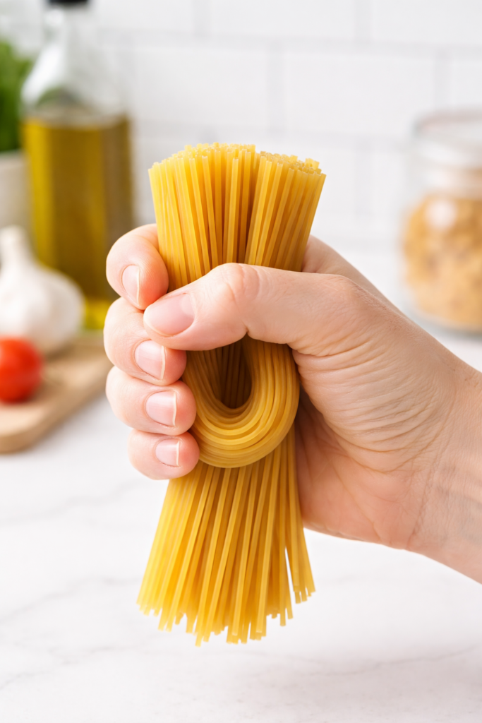 cantidad de espaguetis por persona medida con la mano