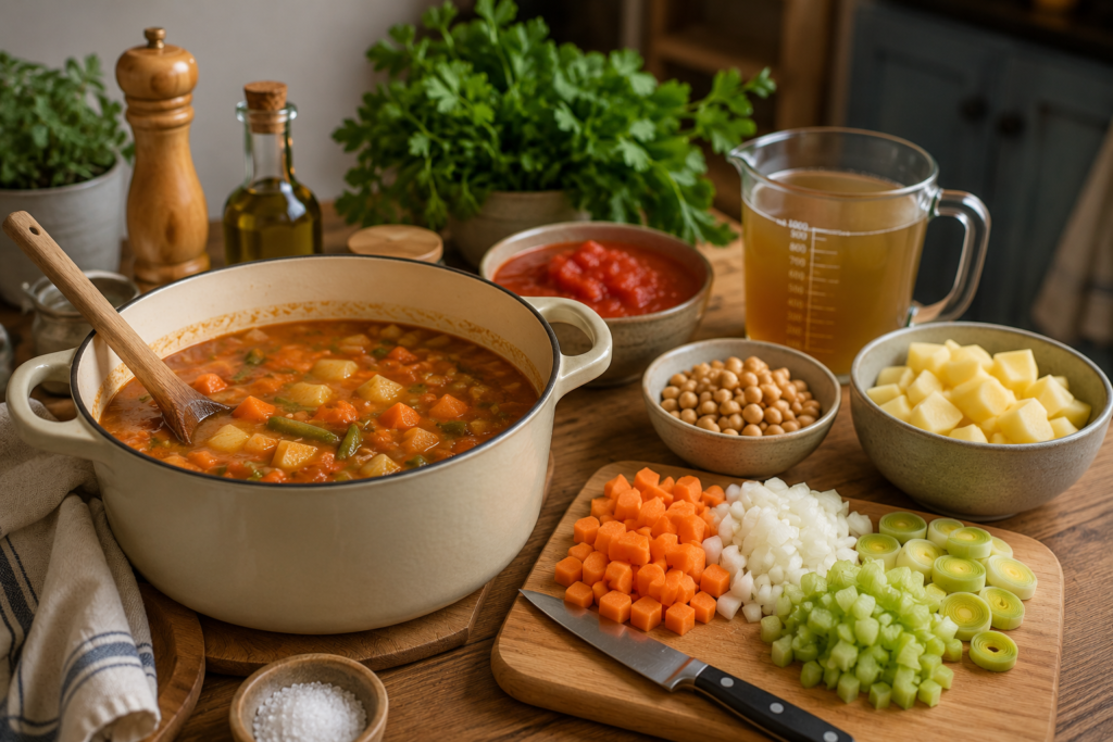 Ingredientes preparados para reducir el exceso de sal en una receta